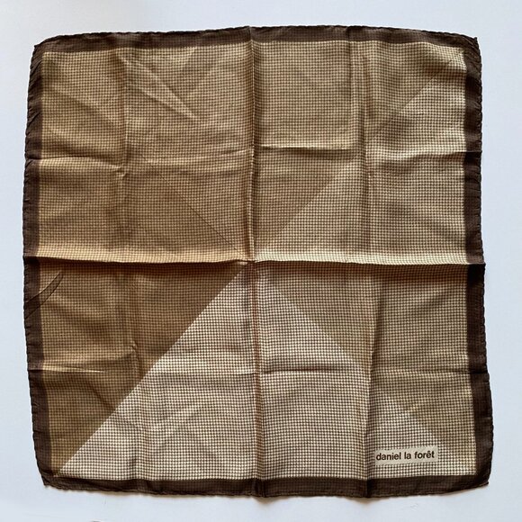 Vintage Daniel la Forêt Paris Silk Scarf 18.5” Fall Beige Brown Black Geometric - Picture 6 of 6